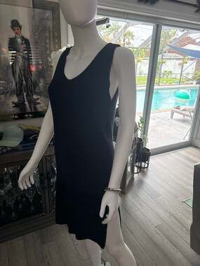 Worthington Black V-Neck Knit Sleeveless Midi Tunic Dress with Side Slits